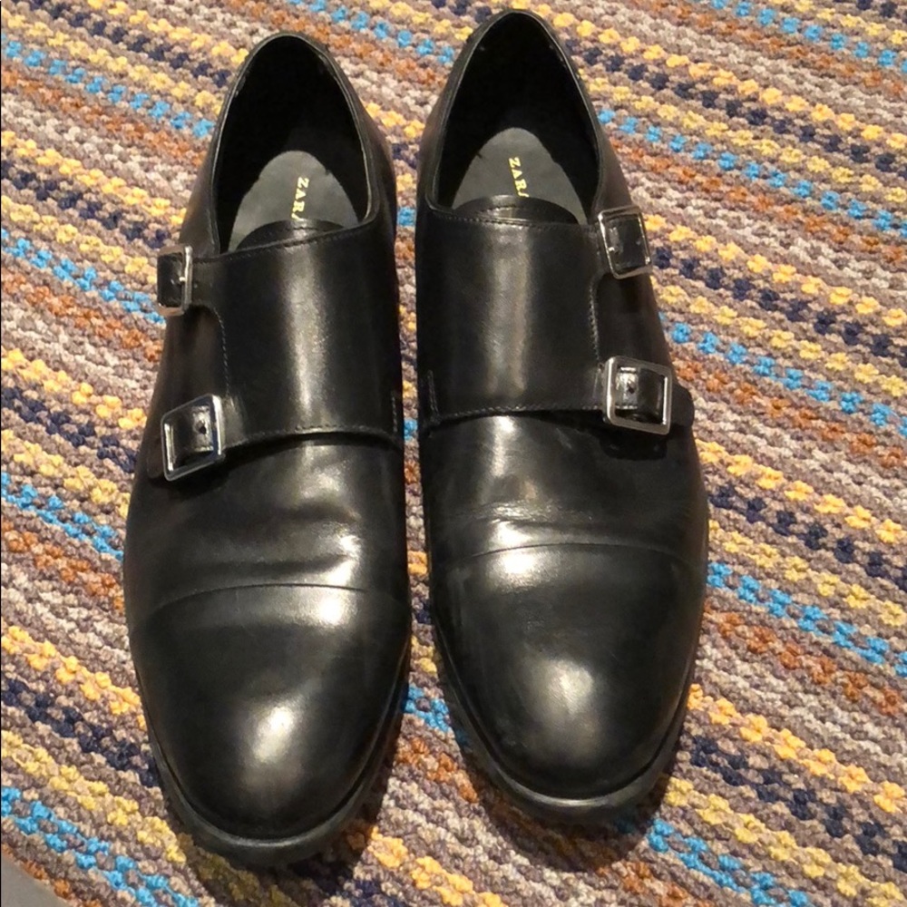 USED ZARA MENS BLACK DOUBLE MONK STRAP SHOES